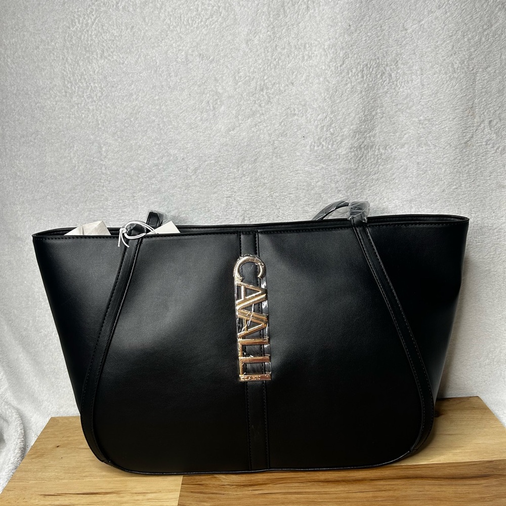 Cavalli Class Black Tote Bag with Gold Accent